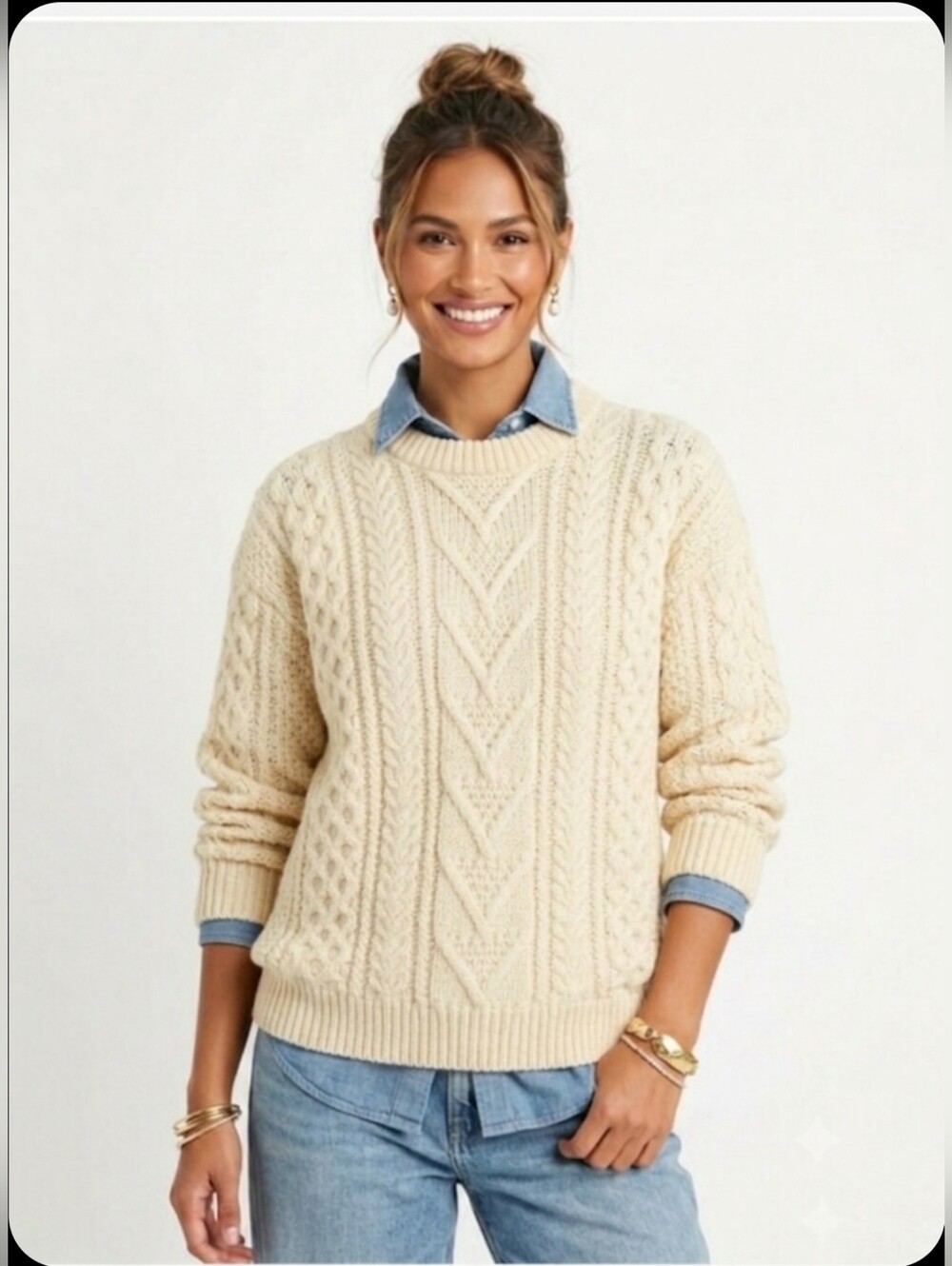 Vintage Y2K Fisherman Chunky Scottish Wool Cable Knit Sweater Handmade Crew Med